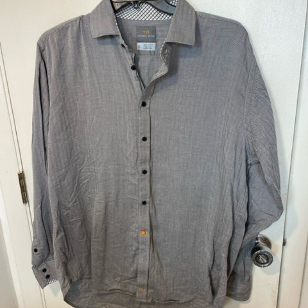 Thomas Dean Grey Men's soft cotton casual dress shirt sz XL